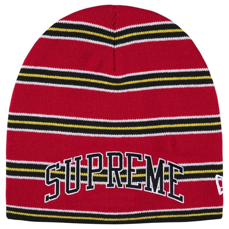 Supreme New Era Stripe Beanie Red