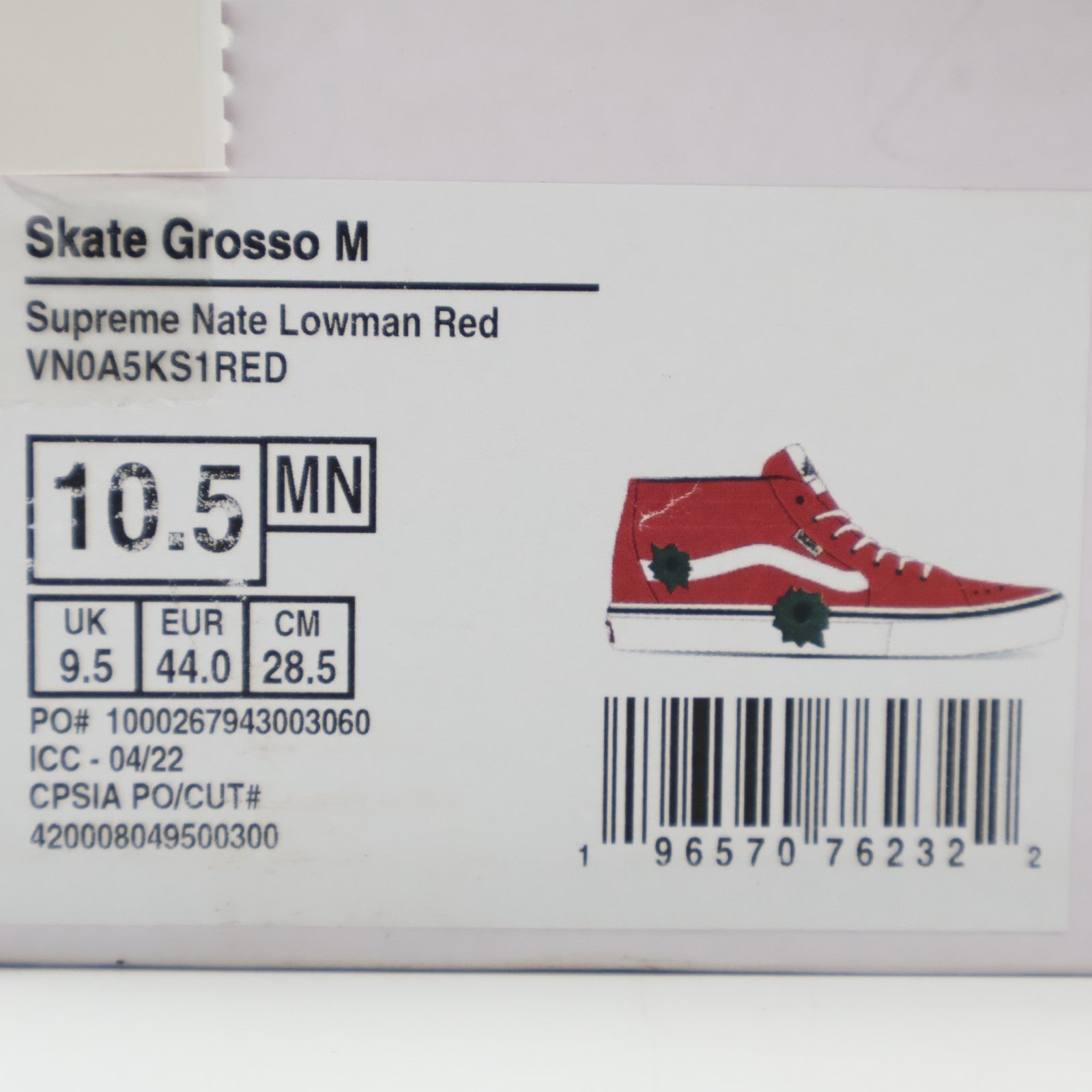 VN0A5KS1RED Nate Lowman Supreme Vans Skate Grosso Mid Bullet Hole Red (Men's)