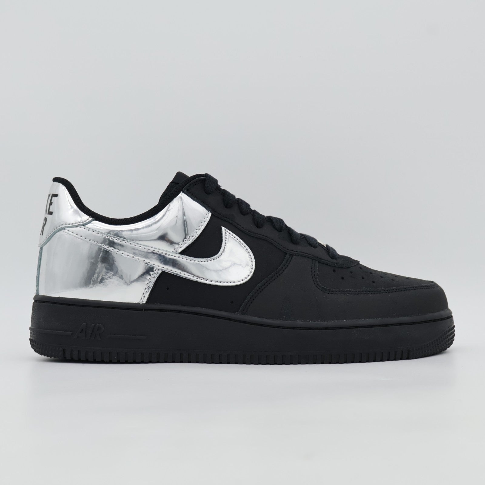 HF2885-001 Nike Air Force 1 Low Black and Metallic Silver (Men's)