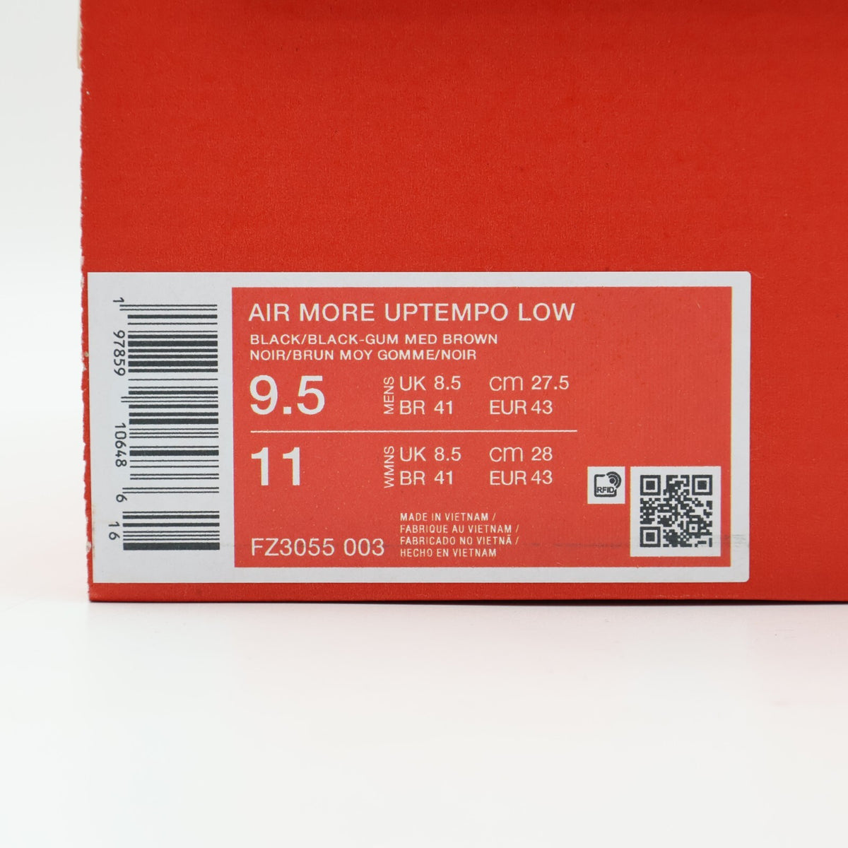 FZ3055-003 Nike Air More Uptempo Low Black Gum Medium Brown Black (Men's)