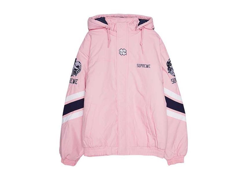 Supreme x Mitchell & Ness NCAA Hooded Stadium Jacket Pink