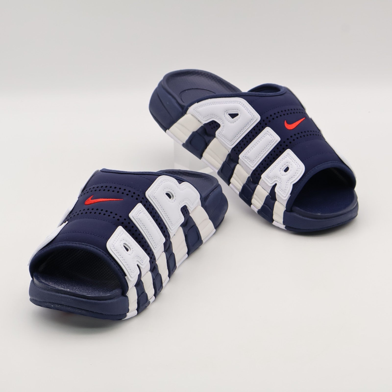 FQ8699-400 Nike Air More Uptempo Slide Olympic White Midnight Navy (Men's)