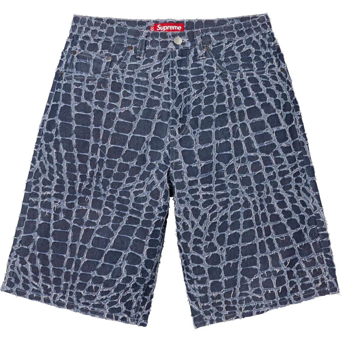 Supreme Frayed Croc Baggy Denim Short Indigo