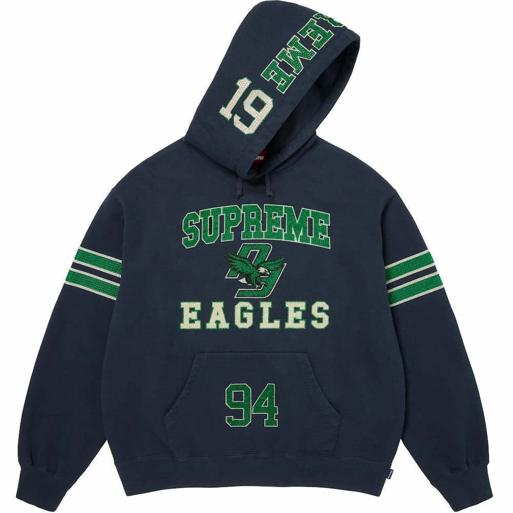 Supreme Rhinestone Eagle Hooded Sweatshirt Navy