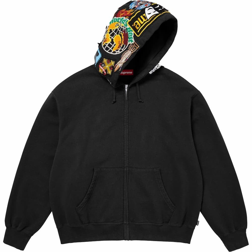 Supreme Patches Zip Up Hooded Sweatshirt Black