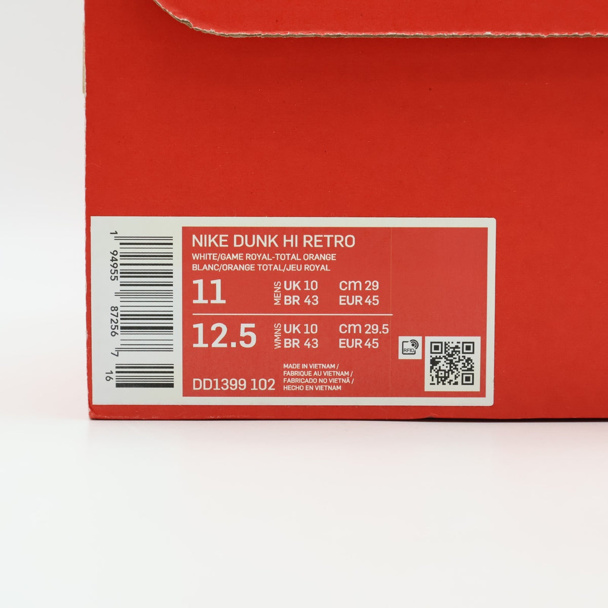 DD1399-102 Nike Dunk Retro High Game Royal Blue White Orange Kentucky (Men's)