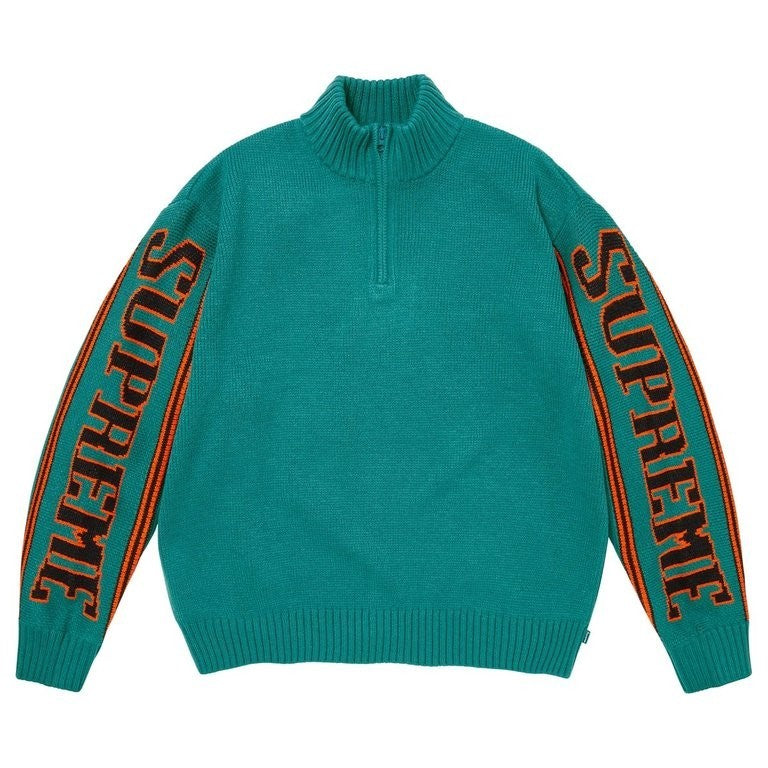 Supreme Jacquard Sleeve Half Zip Sweater Teal