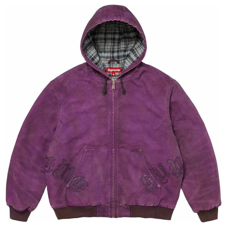 Supreme Leather Applique Hooded Work Jacket Purple