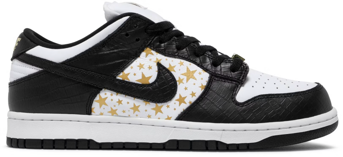 DH3228-102 Supreme Ã Nike SB Dunk Low OG QS Gold Stars "White/Black" (Men's)