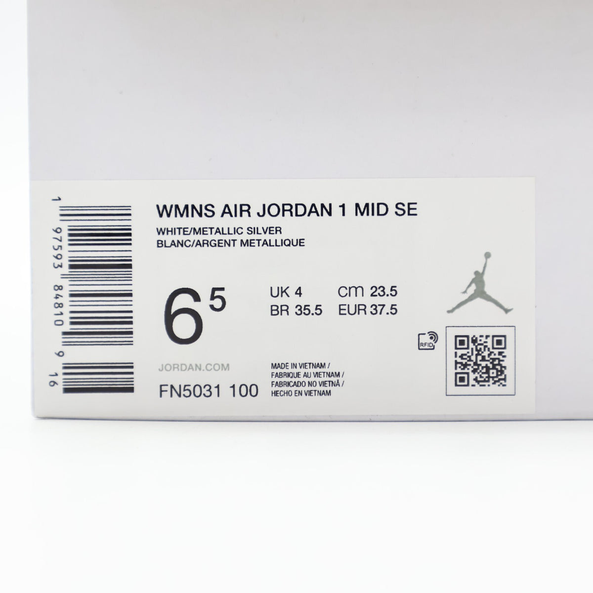 FN5031-100 Nike Air Jordan 1 Mid SE Metallic Silver (Women's)