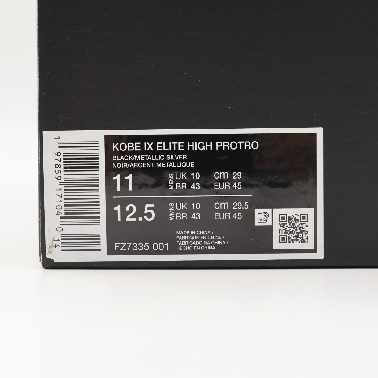 FZ7335-001 Nike Kobe 9 Elite Black and Metallic Silver (Men's)