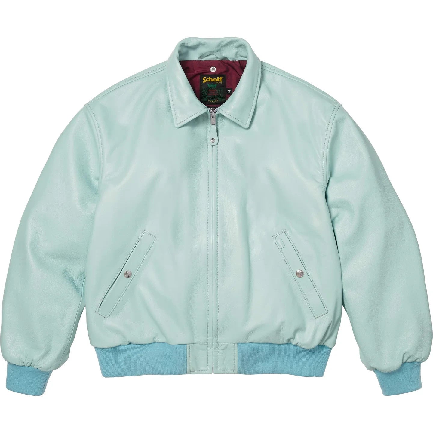 Supreme x Schott Shearling Collar Bomber Jacket Light Blue