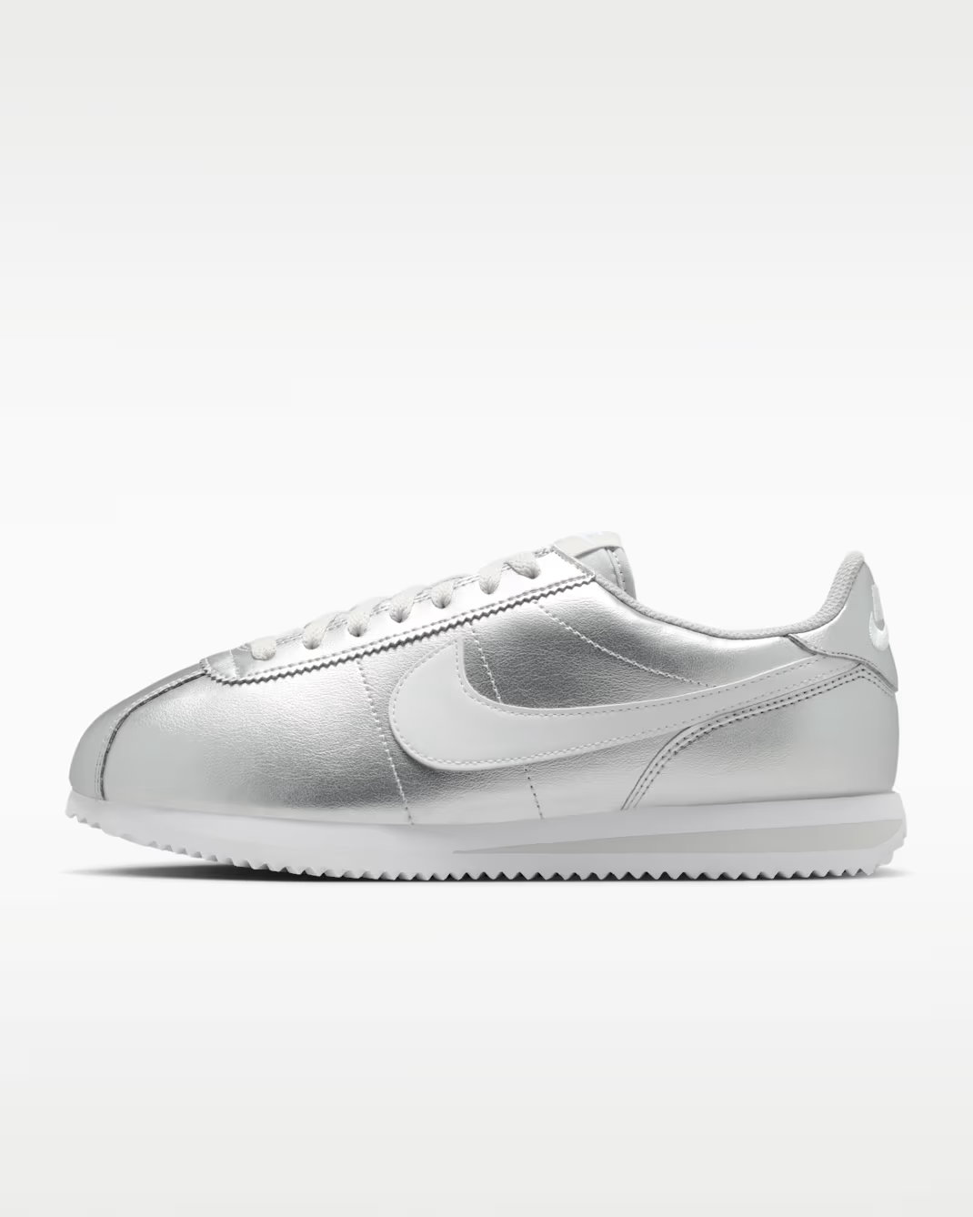 IR0042-001 Nike Cortez Metallic SilverGrey Fog White (Women's)