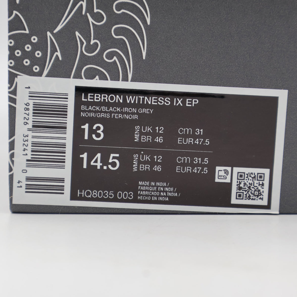 HQ8035-003 Nike LeBron Witness IX EP Black Iron Grey (Men's)