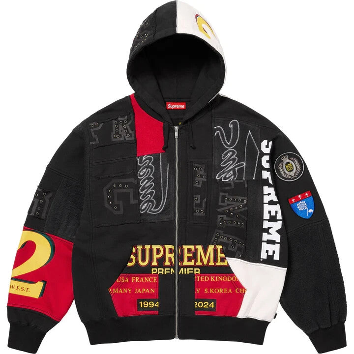 Supreme Patchwork Zip Up Hooded Sweatshirt Black
