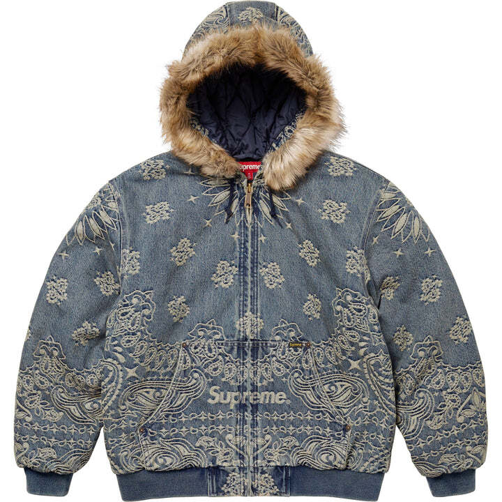 Supreme Bandana Jacquard Denim Hooded Work Jacket Blue