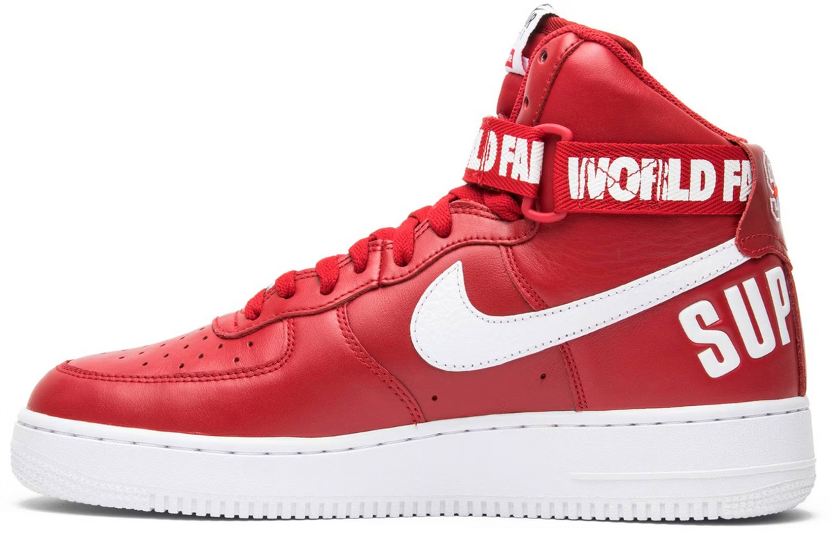 698696-610 Supreme Ã Nike Air Force 1 High World Famous "Red" (Men's)