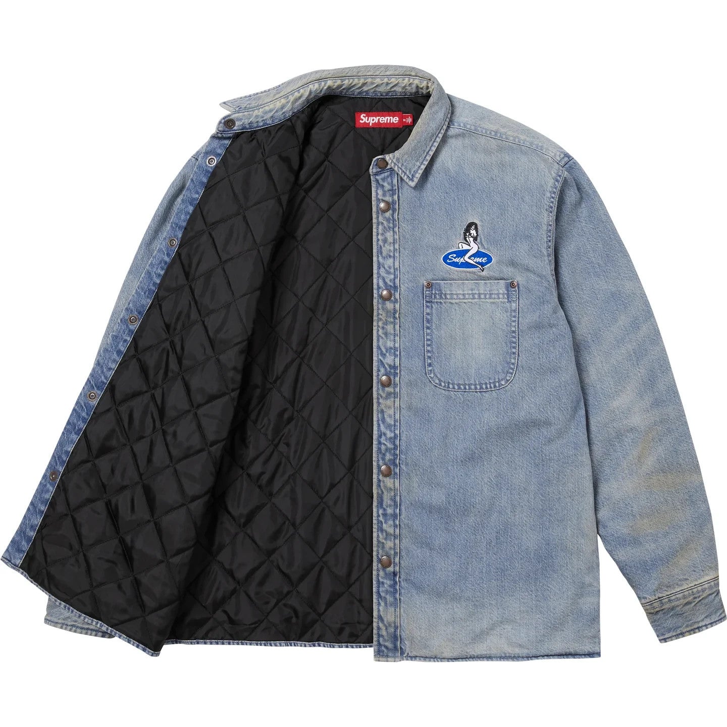 Supreme Quilted Lined Denim Snap Shirt Dirty Indigo