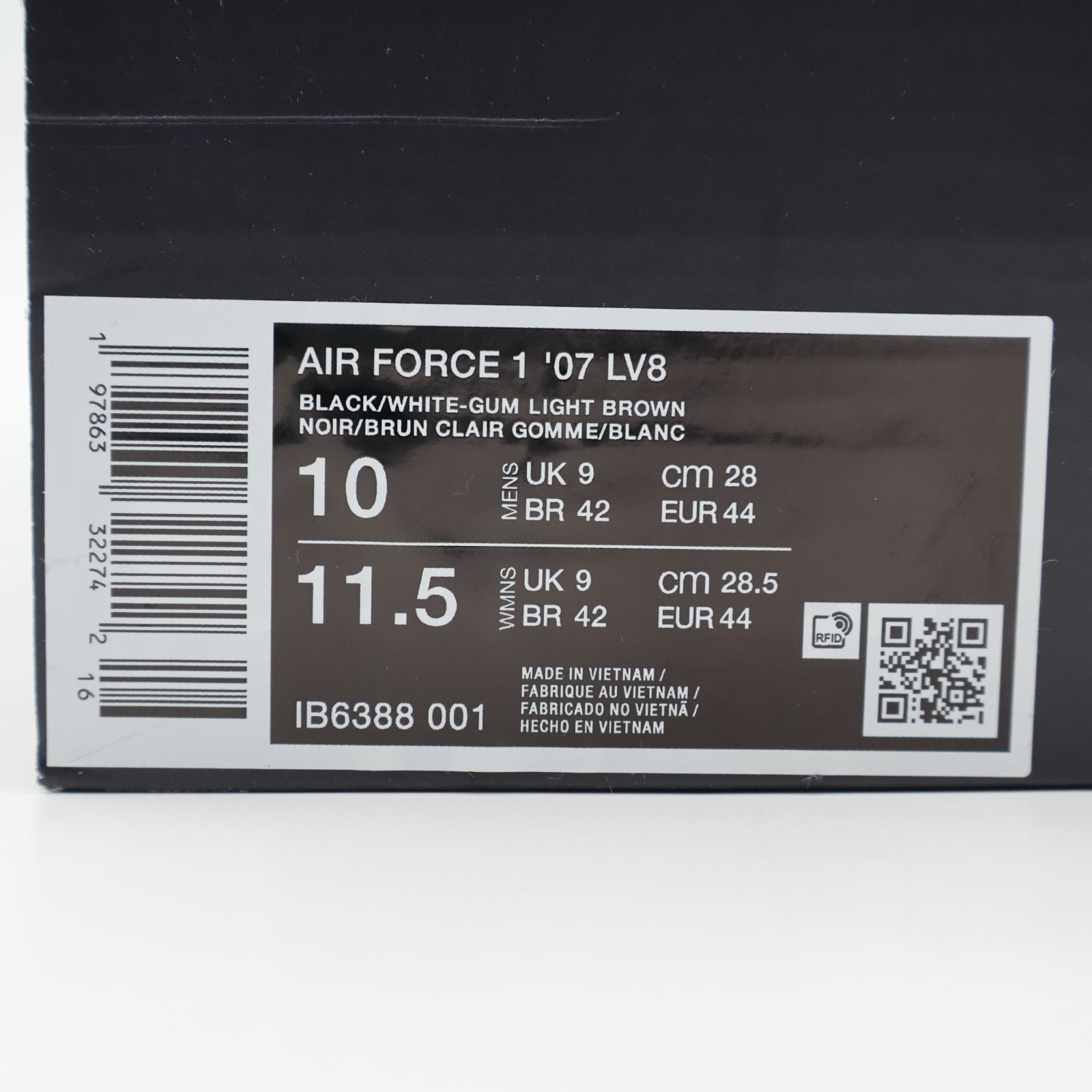 IB6388-001 Nike Air Force 1 '07 LV8 Black Gum Light Brown White (Men's)