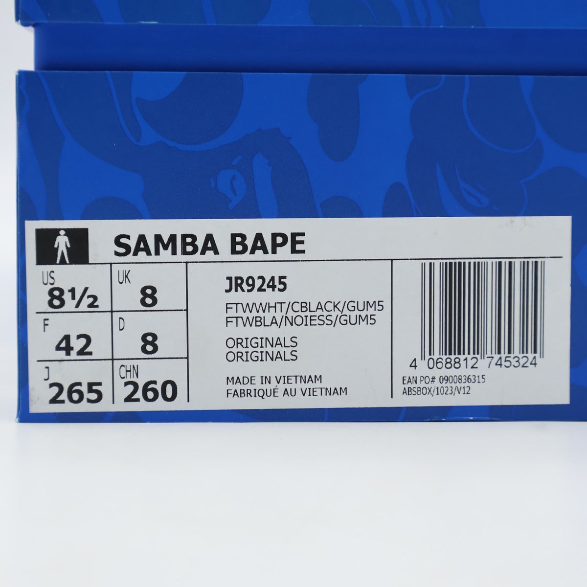 JR9245 A BATHING APE adidas Originals Samba Cloud White Core Black Gum (Men's)