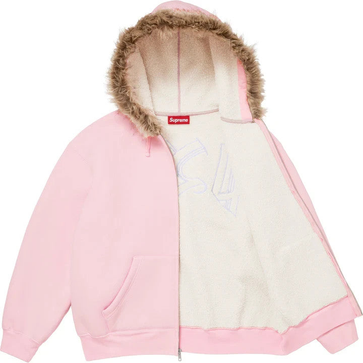 Supreme Faux Fur Zip Up Hooded Sweatshirt Light Pink