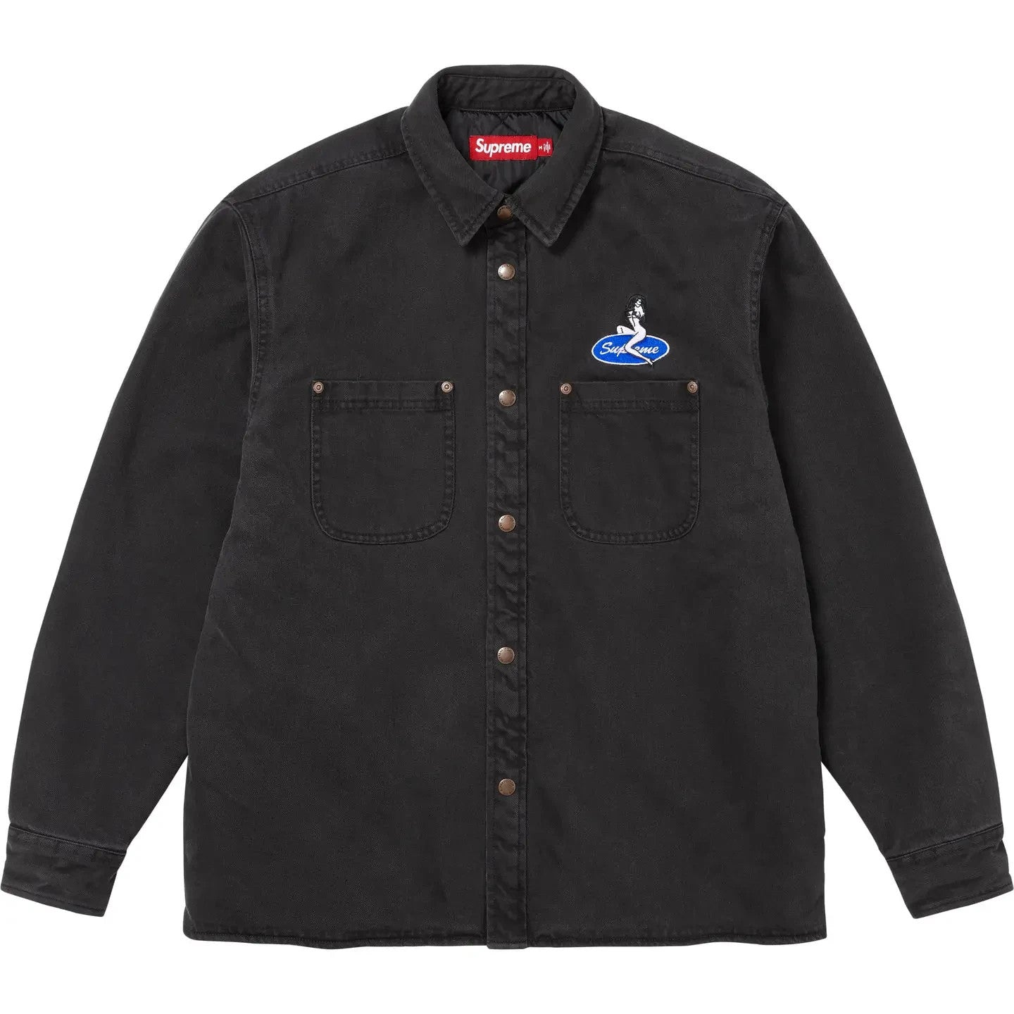 Supreme Quilted Lined Denim Snap Shirt Washed Black