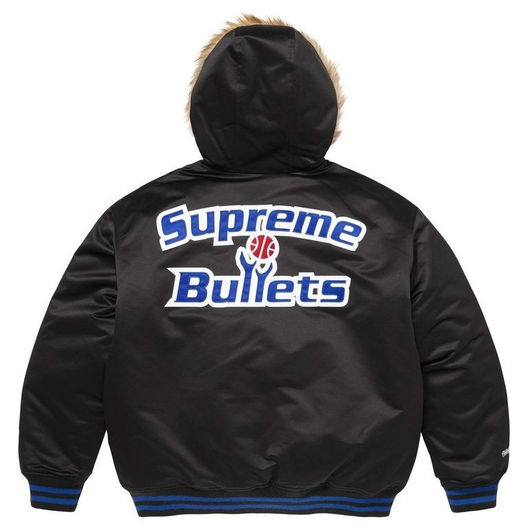 Supreme Mitchell Ness Teams Hooded Satin Varsity Jacket Black