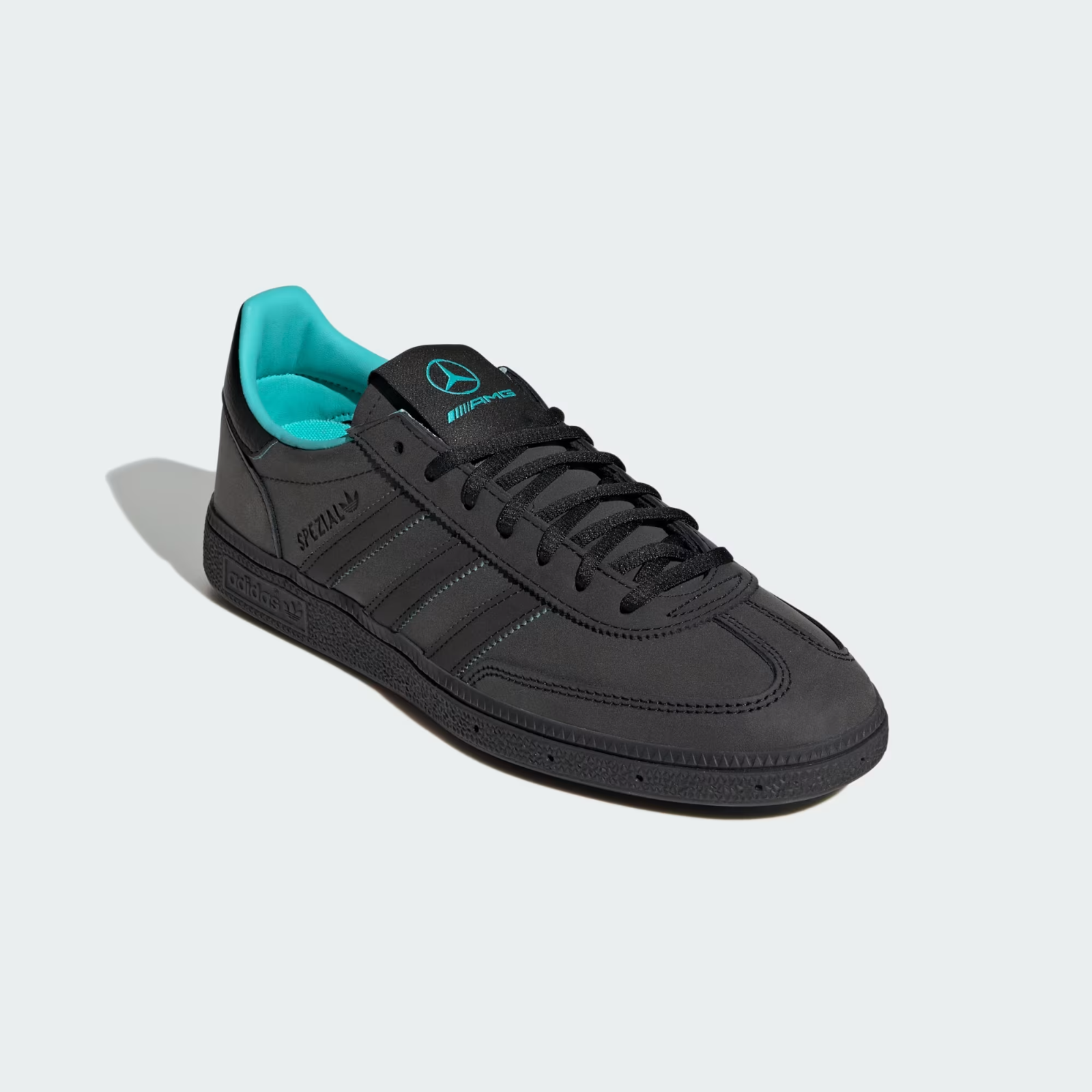 KJ1195 Mercedes AMG adidas Handball Spezial Core Black Semi Mint Rush (Men's)