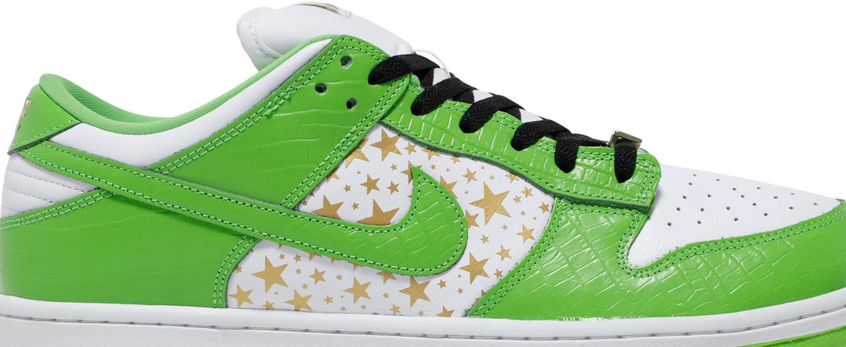 DH3228-101 Supreme Ã Nike SB Dunk Low OG QS Gold Stars White/Mean Green (Men's)