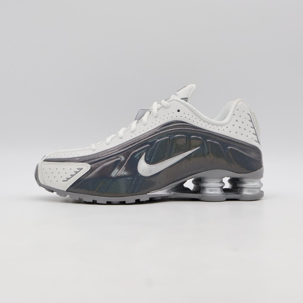 IB7703-100 Nike Shox R4 Summit White and Metallic Silver (Women's)