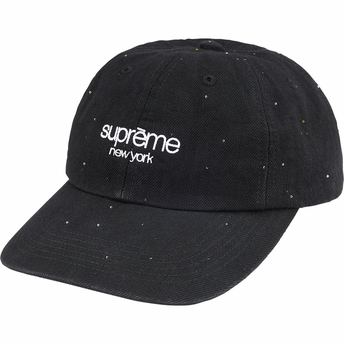Supreme Sequin Denim Classic Logo 6-Panel Black