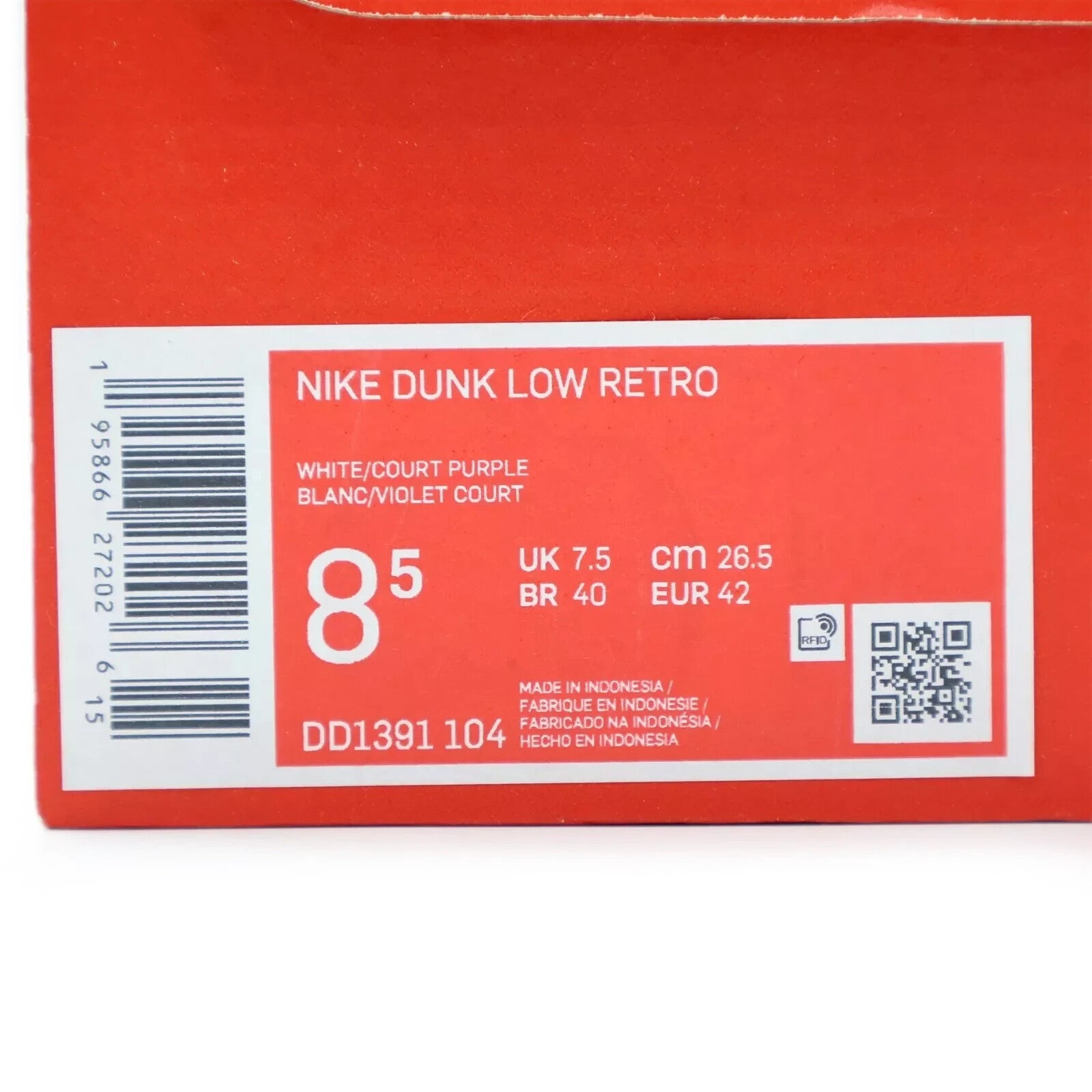 DD1391-104 Nike Dunk Low Championship Court Purple White (Men's)