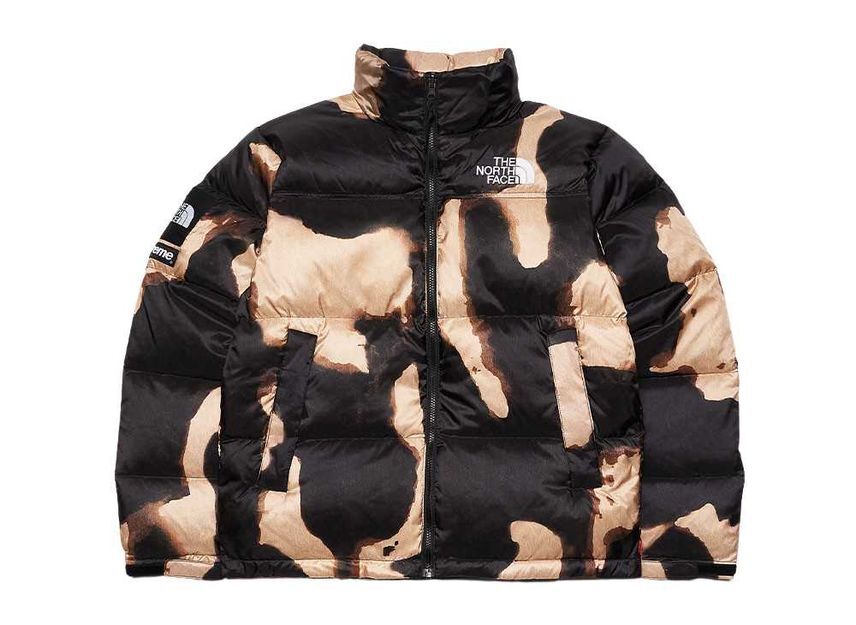 Supreme The North Face Bleached Denim Print Nuptse Jacket Black