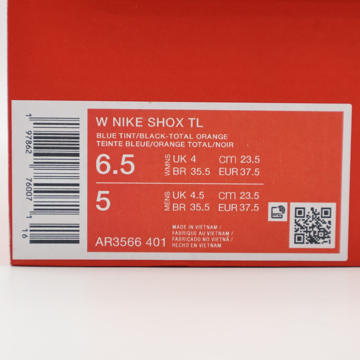 AR3566-401 Nike Shox TL Blue Tint Total Orange (Women's)