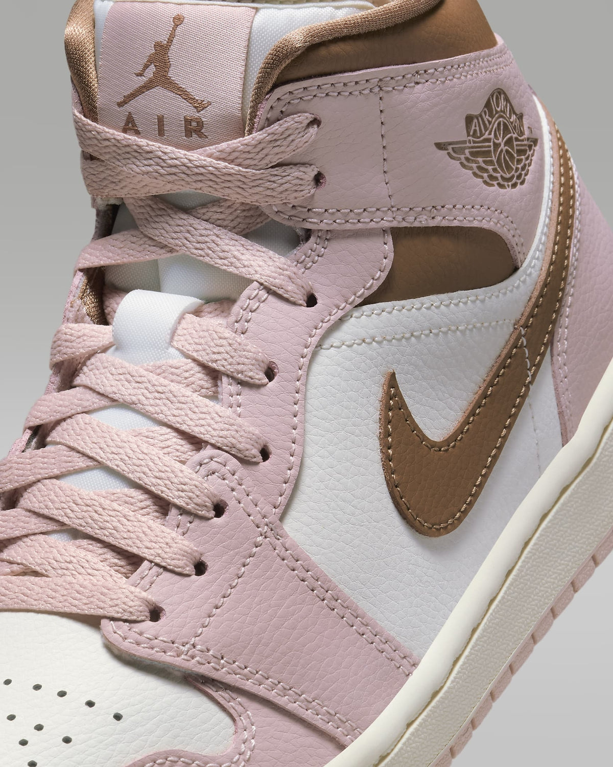 BQ6472-620 Nike Women's Air Jordan 1 Mid Pink Oxford Sail Archaeo Brown (Women's