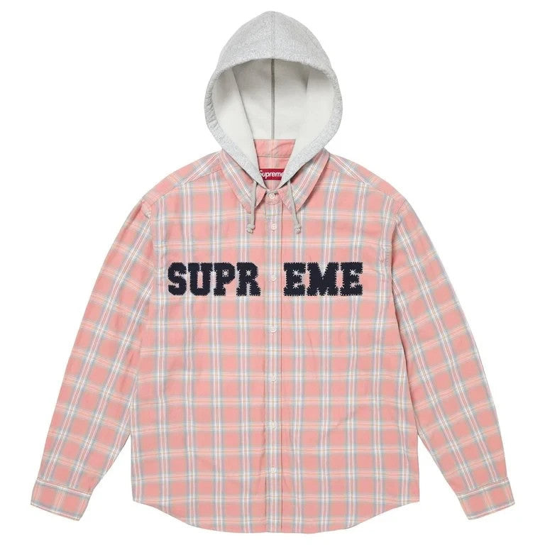 Supreme Applique Hooded Flannel Shirt Pink
