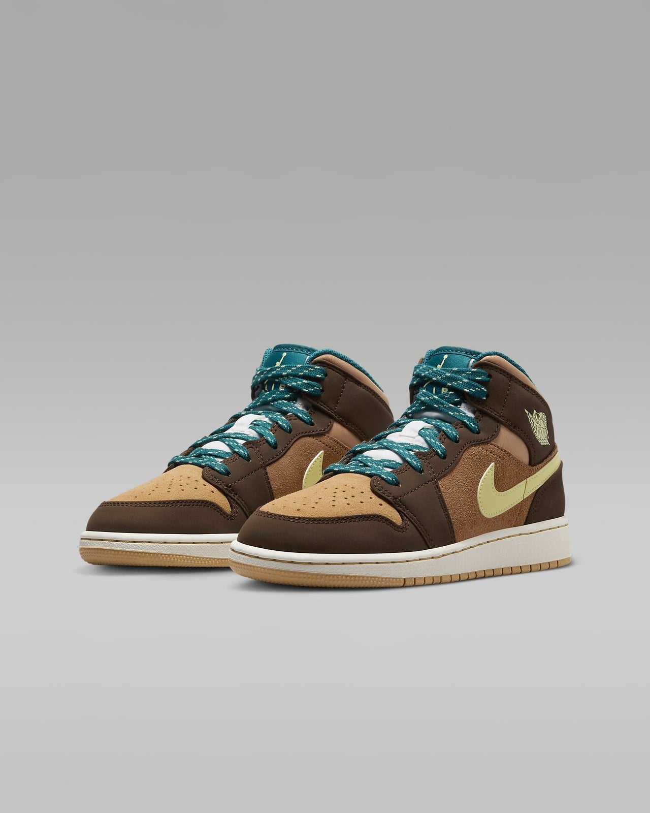 DZ6335-200 Nike GS Air Jordan 1 Mid SE Cacao Wow Ale Brown Twine Luminous Green