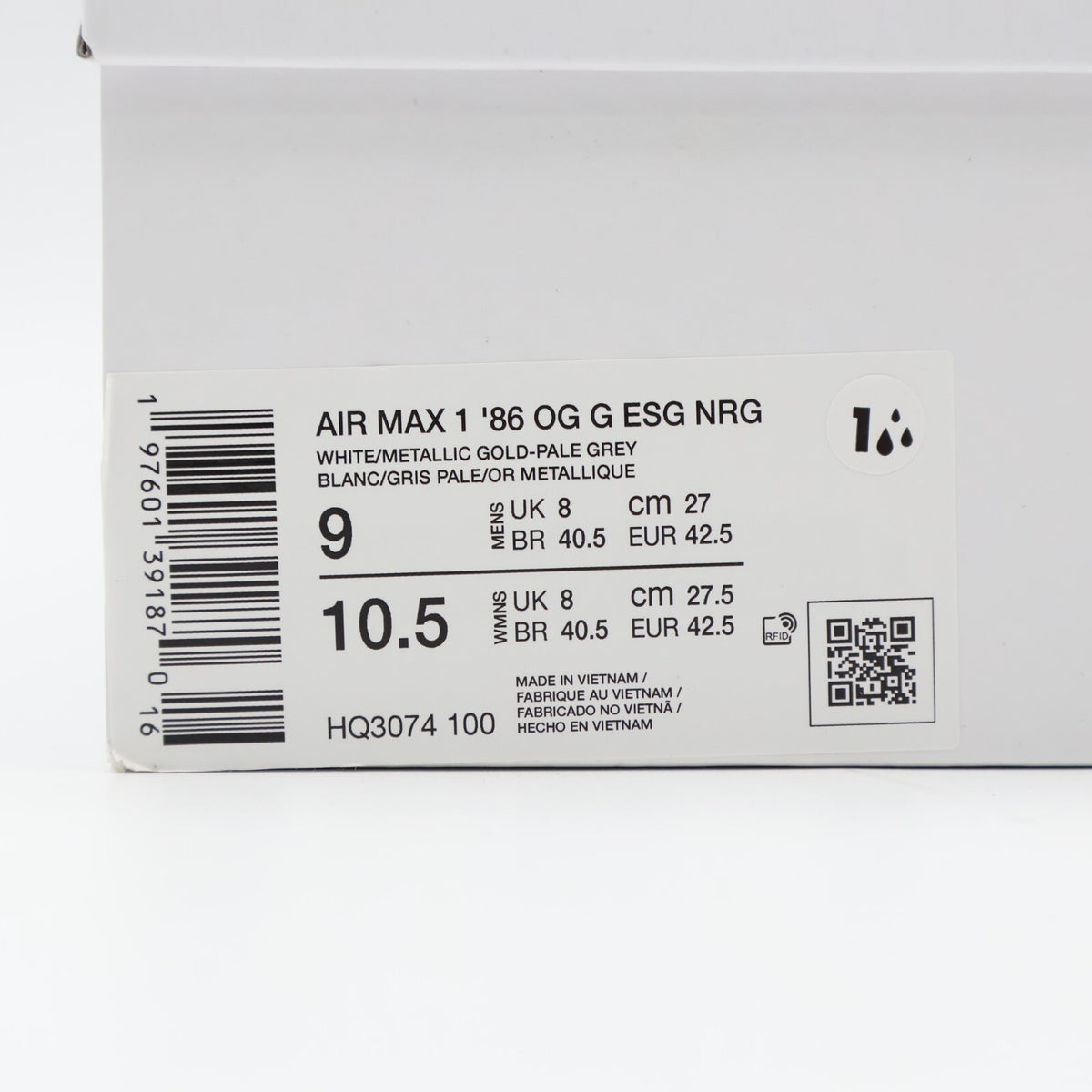 HQ3074-100 Eastside Golf Nike Air Max 1 86 OG Golf White Metallic Gold (Men's)