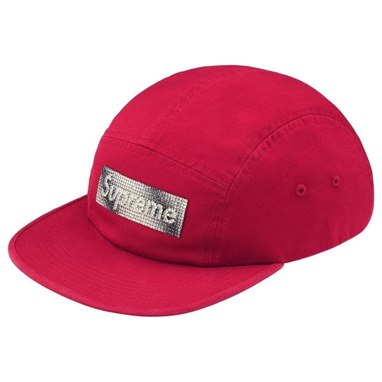 Supreme Rhinestone Label Camp Cap Red