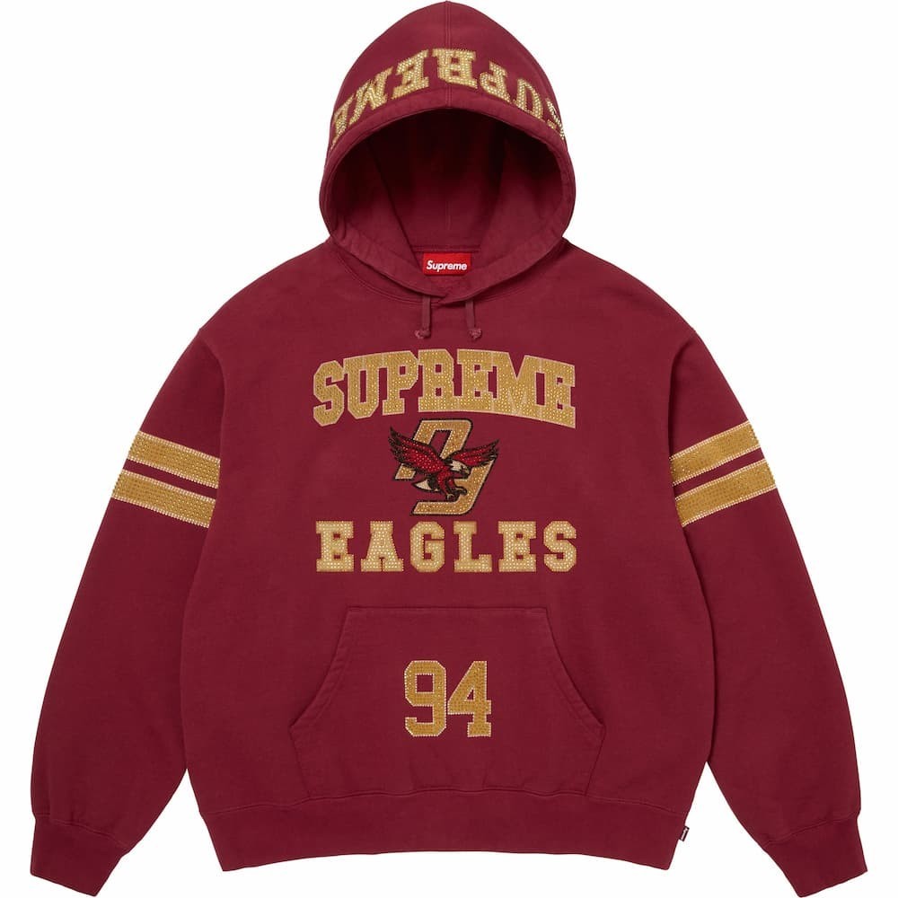 Supreme Rhinestone Eagle Hooded Sweatshirt Cardinal