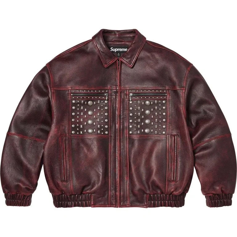 Supreme Multi Studded Leather Jacket Burgundy