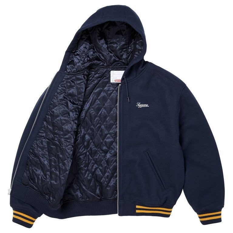 Supreme x Larry Clark Hooded Varsity Jacket Navy