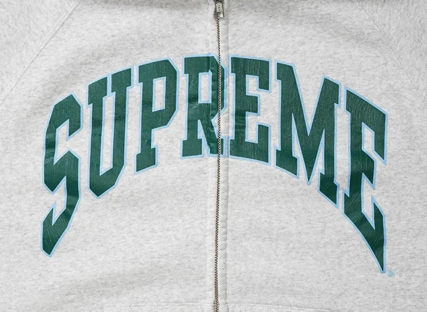 Supreme Cracked Raglan Zip Up Hooded Sweatshirt "Ash Grey"