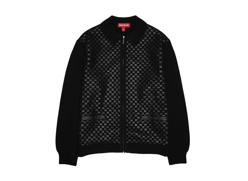 Supreme Woven Leather Zip Up Cardigan Black