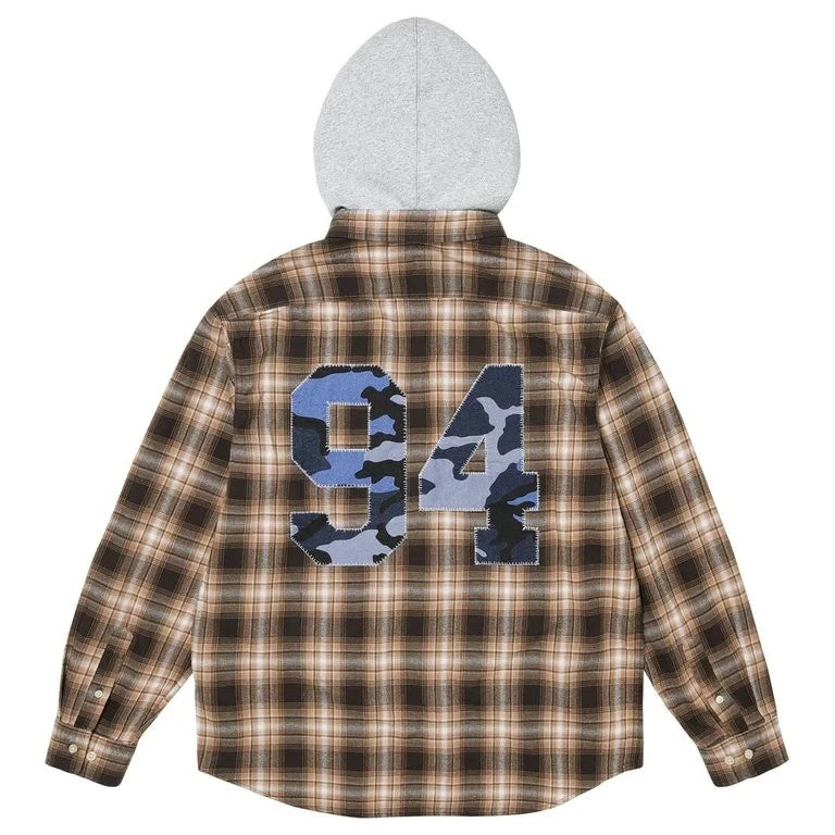 Supreme Applique Hooded Flannel Shirt Brown