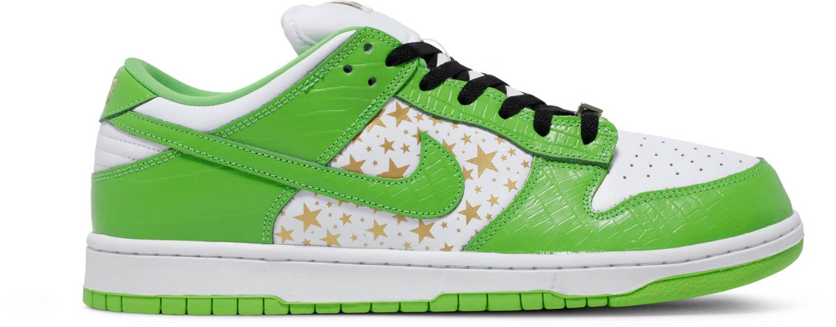 DH3228-101 Supreme Ã Nike SB Dunk Low OG QS Gold Stars White/Mean Green (Men's)