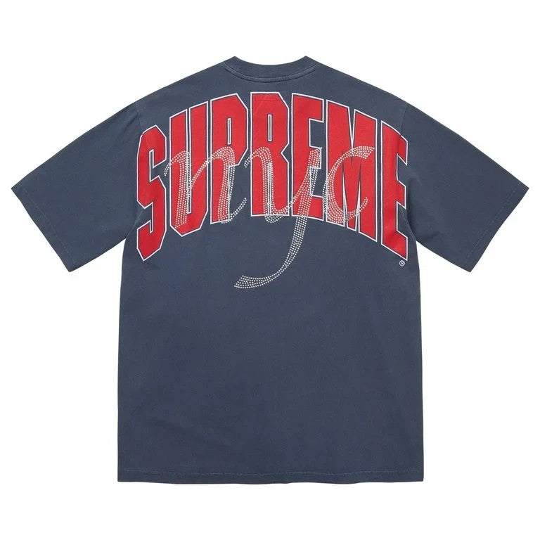 Supreme Rhinestone Script S/S Top Navy