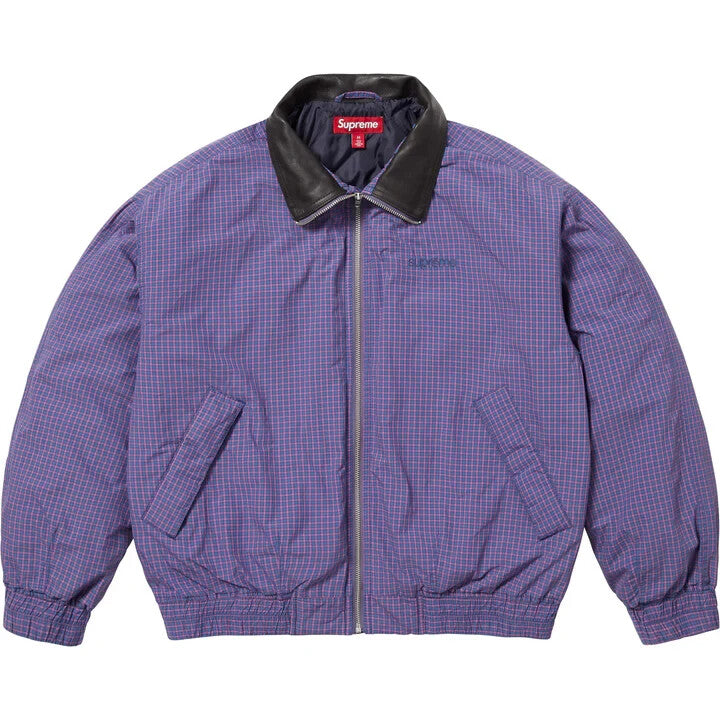 Supreme Leather Collar Utility Jacket Blue Plaid