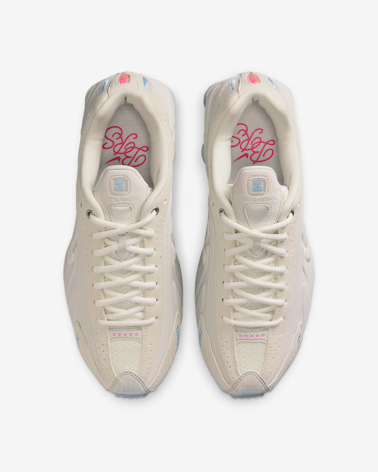 IH3572-110 Nike Shox R4 Pale Ivory Light Orewood Brown Celestine Blue (Women's)
