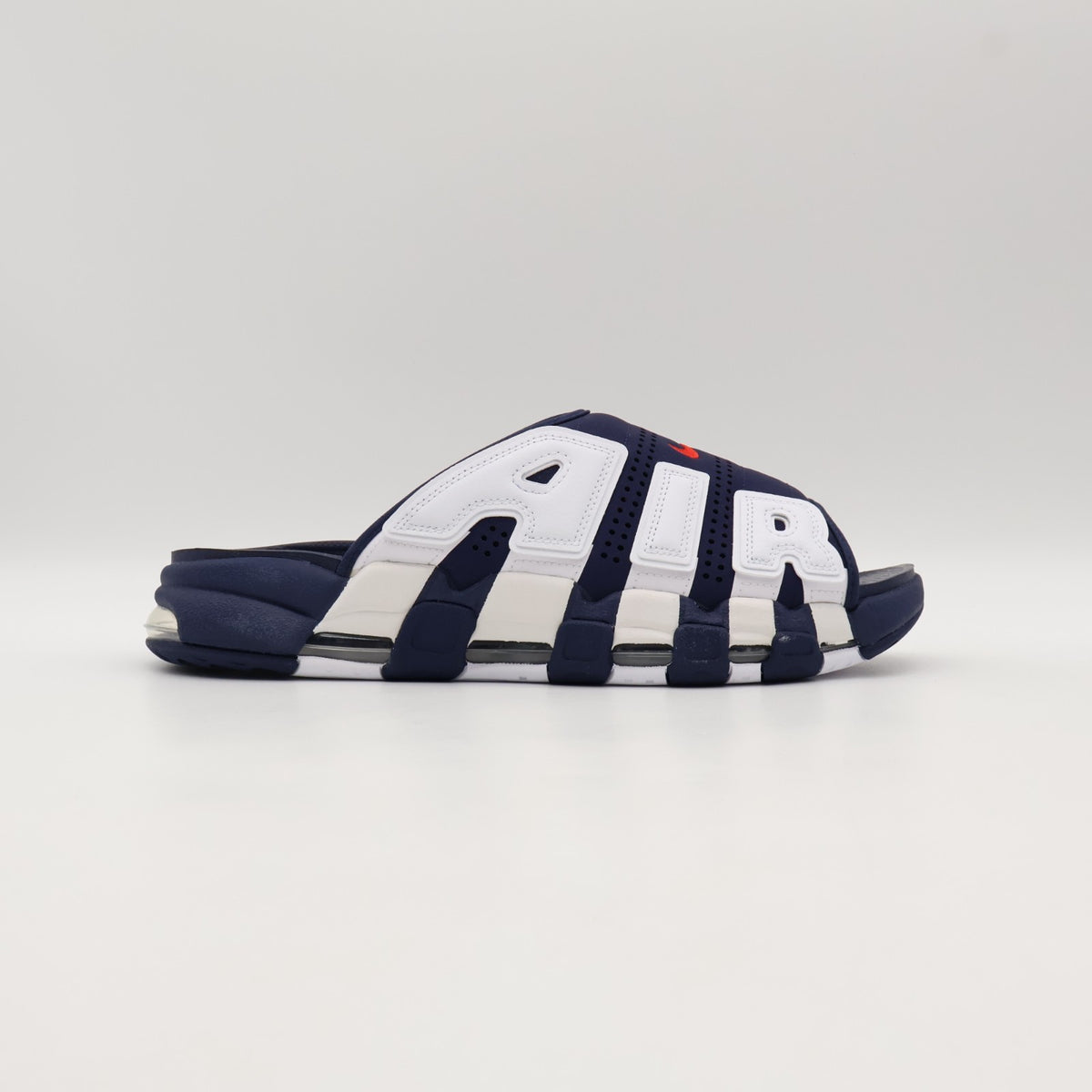 FQ8699-400 Nike Air More Uptempo Slide Olympic White Midnight Navy (Men's)